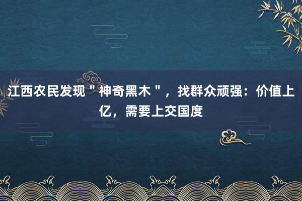 江西农民发现＂神奇黑木＂，找群众顽强：价值上亿，需要上交国度